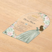 Invitations En Acrylique Sage Green Blush rose Floral Princess Quinceañera (Poser)