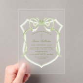 Invitations En Acrylique Sage Green Bow Crest Baptême (In situ (ordinateur de poche))