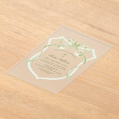 Invitations En Acrylique Sage Green Bow Crest Baptême (Poser)
