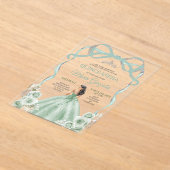 Invitations En Acrylique Sage Green Bow Princess Silver Crown Quinceañera (Poser)