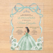 Invitations En Acrylique Sage Green Bow Princess Silver Crown Quinceañera (Recto)