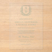 Invitations En Acrylique Sage Green Crest Mariage de monogramme (Recto)