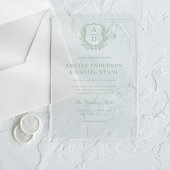 Invitations En Acrylique Sage Green Crest Mariage de monogramme