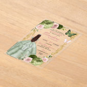 Invitations En Acrylique Sage Green et Blush Princess Quinceanera (Poser)