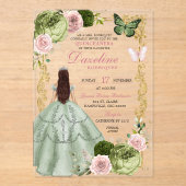 Invitations En Acrylique Sage Green et Blush Princess Quinceanera (Recto)