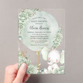 Invitations En Acrylique Sage Green Floral Elephant Baby shower neutre (In situ (ordinateur de poche))