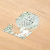 Invitations En Acrylique Sage Green Floral Elephant Baby shower neutre (Poser)