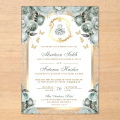 Invitations En Acrylique Sage Green Floral or Arch Mariage musulman (Recto)