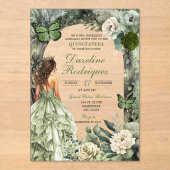 Invitations En Acrylique Sage Green Forêt Whimsical Quinceanera (Recto)