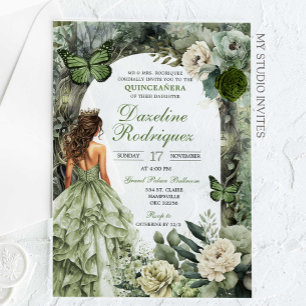 Invitations En Acrylique Sage Green Forêt Whimsical Quinceanera