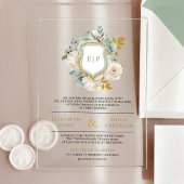 Invitations En Acrylique Sage Green Ivory Floral Monogram Crest Mariage