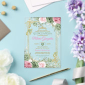 Invitations En Acrylique Sage Green Quinceañera Pink Gold Crown Butterfly (Insitu (Mariage))