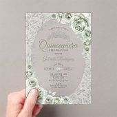 Invitations En Acrylique Sage Green Silver Floral Quinceanera (In situ (ordinateur de poche))