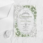 Invitations En Acrylique Sage Green Silver Floral Quinceanera