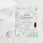 Invitations En Acrylique Sage Green Watercolor Roses Silver Quinceanera