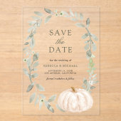 Invitations En Acrylique Sage Greenery White Citrouille Wedding Enregistrer (Recto)