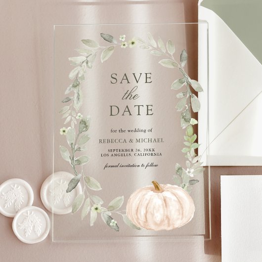 Invitations En Acrylique Sage Greenery White Citrouille Wedding Enregistrer