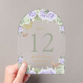 Invitations En Acrylique Sage Lilac Floral Gold Quinceañera 16 Numéro de ta (In situ (ordinateur de poche))