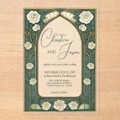 Invitations En Acrylique Sage Stained Glass Floral Art Nouveau Wedding (Recto)