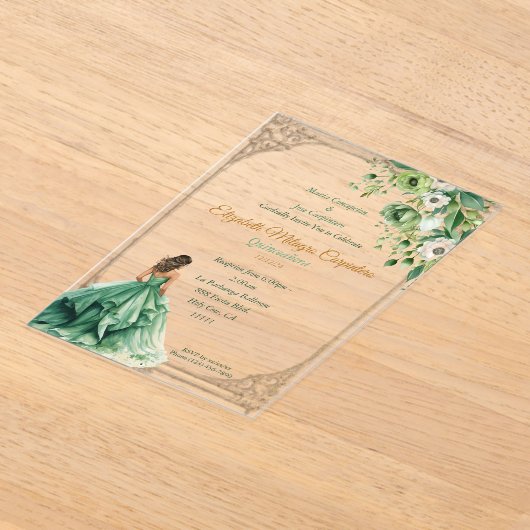Invitations En Acrylique Sage vert de forêt enchantée Quinceañera (Poser)