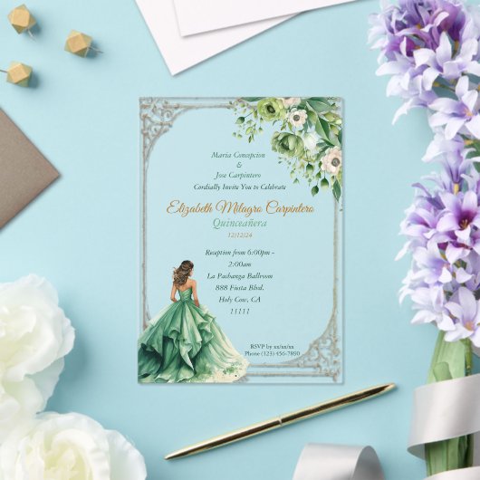 Invitations En Acrylique Sage vert de forêt enchantée Quinceañera (Insitu (Mariage))