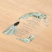 Invitations En Acrylique Sage Vert Floral Brown fille Quinceañera XV Arc (Poser)