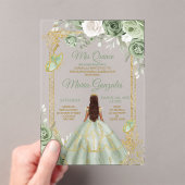 Invitations En Acrylique Sage Vert Floral Papillon Gold Frame Mis Quince (In situ (ordinateur de poche))