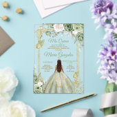 Invitations En Acrylique Sage Vert Floral Papillon Gold Frame Mis Quince (Insitu (Mariage))