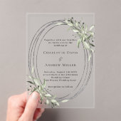 Invitations En Acrylique Sage vert verdure argent cadre clair mariage (In situ (ordinateur de poche))