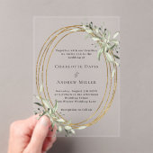Invitations En Acrylique Sage vert vert verdure or cadre clair mariage (In situ (ordinateur de poche))