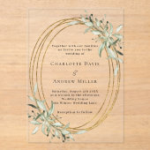 Invitations En Acrylique Sage vert vert verdure or cadre clair mariage (Recto)