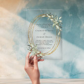 Invitations En Acrylique Sage vert vert verdure or cadre clair mariage