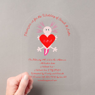 Invitations En Acrylique Saint-Valentin Amour Coeur Axolotl Monogramme Mari