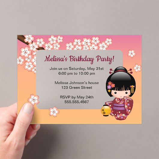 Invitations En Acrylique Sakura Kokeshi Fenêtre transparente Pêche d'annive (In situ (ordinateur de poche))