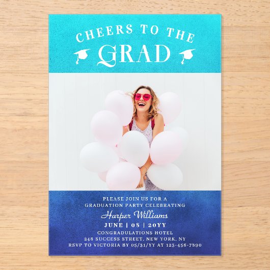 Invitations En Acrylique Salutations À La Moderne Photo Blue (Recto)