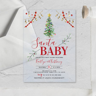 Invitations En Acrylique "Santa Baby" Arbre de Noël Aquarelle Baby Shower