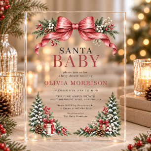 Invitations En Acrylique Santa Baby Red Bow Baby Shower