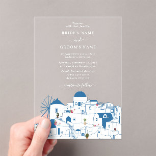 Invitations En Acrylique Santorin Destination Mariage de l'île grecque