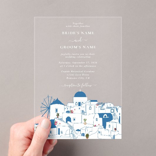 Invitations En Acrylique Santorin Destination Mariage de l'île grecque (In situ (ordinateur de poche))