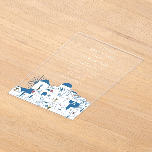 Invitations En Acrylique Santorin Destination Mariage de l'île grecque (Poser)