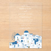 Invitations En Acrylique Santorin Destination Mariage de l'île grecque (Recto)