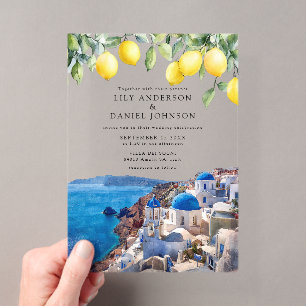 Invitations En Acrylique Santorin Grèce Citrons Mariage