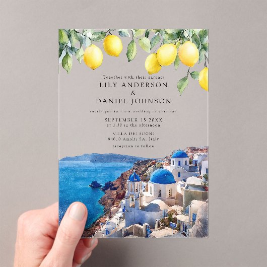 Invitations En Acrylique Santorini Greece Lemons Wedding (In situ (ordinateur de poche))