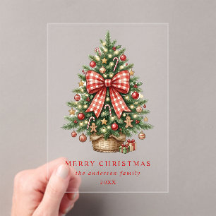 Invitations En Acrylique Sapin de Noël à l'aquarelle élégant avec ruban gin