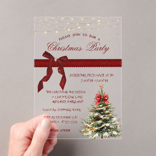 Invitations En Acrylique Sapin de Noël à ruban pour fête de entreprise