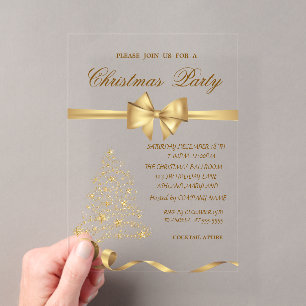 Invitations En Acrylique Sapin de Noël élégant, Arc, Rouge, Fête de Noël