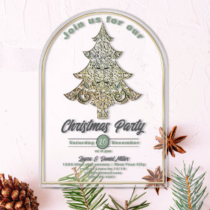 Invitations En Acrylique sapin de Noël en filigrane doré et vert herbe à ch