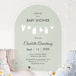 Invitations En Acrylique Sauge Verte Baby Shower Minimaliste Translucide