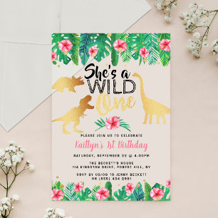 Invitations En Acrylique Sauvage fille dinosaures 1er anniversaire