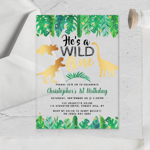 Invitations En Acrylique Sauvage Garçon Dinosaures 1er Anniversaire